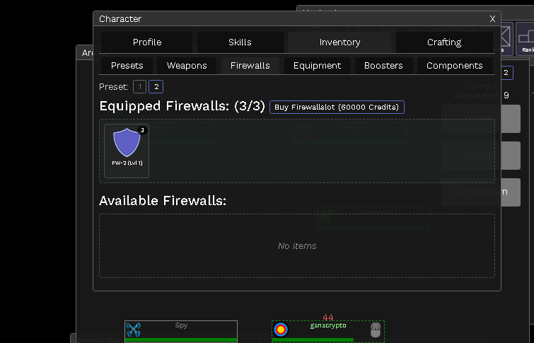 Equipamiento y expansión de Firewalls en Clickfight